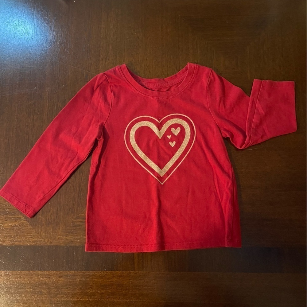 Cat & Jack | Red Long Sleeve Shirt with Gold Heart | 18 mo